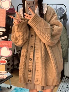 Outono Inverno Vintage Camisola De Malha Mulheres Coreano Moda Solta Quente Blusas Femininas De Manga Longa Casual Sólido Casaquinho De 2022