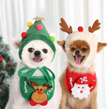 Cão de Natal Chapéu Bonito Chifres de Saliva Toalha para Cães e Gatos Festa de Ano Novo Cosplay Traje de Natal do Cão Chapéu Quente Acessórios para animais