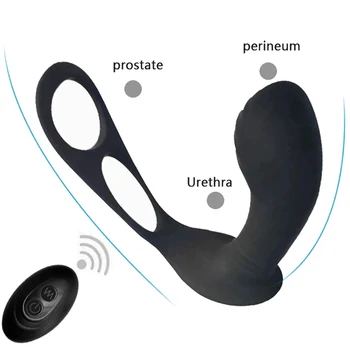 Vibrador Plug anal Sexo Anal Brinquedo com Anel peniano Recarregável Massagem de Próstata Ejaculação Realce da Ereção Prolonger para Homens