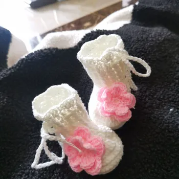 QYFLYXUEHandmade Produtos De Crochet Para Bebé, Lã, Sapatos, O Bebê Aquecido Sapatos, Flores Grandes E Botas Curtas, Princesa Bao Baoxie.