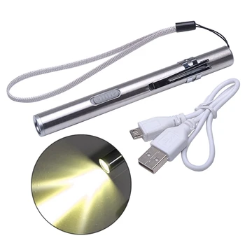 Lanterna elétrica CONDUZIDA recarregável Caneta Luzes Mini Aço Inoxidável Tocha de Luz com Cabo de Carregamento USB Usada para o Acampamento ao ar livre