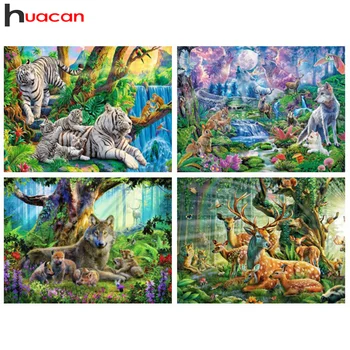 Huacan Diamante Pintura Completa da Broca Tigre de Lobo Animais 5d Diy Bordado Mosaico Árvore Natural da Paisagem Decoração de Casa