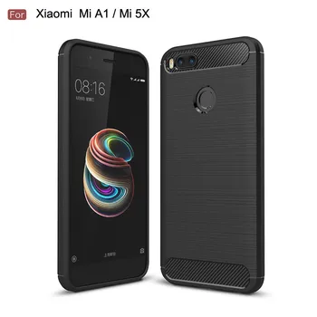 Para Xiaomi A1 Mi A1 Mi 5X de Silicone Fosco de Capa Mole Para Xaomi mia1 Mi5x à prova de Choque de Fibra de Carbono Casos Coque Fundas