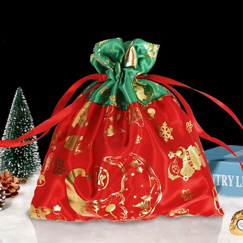 1Pc Saco de Presente de Natal, Decoração De 2023 Drawstring Sacos do Presente para Doces Biscoito de desenhos animados Embalagem Sacos de Plástico para festas
