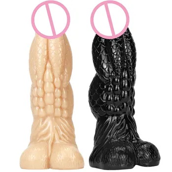 Enorme Serpente/Dragão Escalas Vibrador Plug Anal Macio Realista Animal Pênis da Vagina G-spot Estimulador ventosa Brinquedos Sexuais para a Mulher