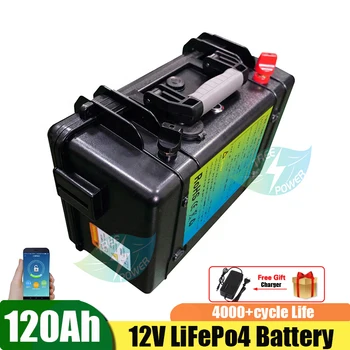Impermeável Lifepo4 12V 120Ah de Lítio de Bateria Portátil, Bateria Recarregável de Lítio para a Pesca Barco Motor Eléctrico+Carregador