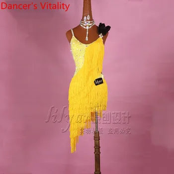Presentes Vestido De Dança Latina Para Senhoras De Borla Strass Saias Das Mulheres Rumba, Samba, Tango, Cha Cha Competição De Dança Do Traje