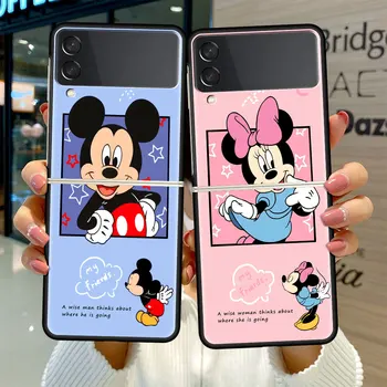 Case para Samsung Z Flip 4 Dobre Telefone Funda para Galaxy Z Flip 3 Preto Casca Dura ZFlip3 ZFlip4 Cobertura de Moda do Mickey de Disney Minne