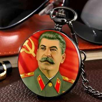 Herói soviético Retrato de Stalin, da Rússia e Líder de Quartzo Relógio de Bolso Soviética Foice Martelo Estilo Corrente Pingente de corrente de relógio Relógio Presentes