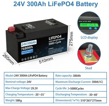 LiFePO4 bateria de lítio, 24V, 200Ah,240Ah,300Ah, 5KW, grande bateria, 4000+BMS integração, marinha de bicicleta, a camper