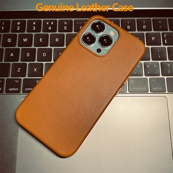xXx Coque arrière pt cuir verdadeiro marron despeje iPhone 13 Pro Max, étui professionnel à carga magnétique