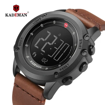 KADEMAN de Esportes Militares Homens Relógio de Mostrador Digital Impermeável Contador de passos de Couro Relógio de alto Luxo da Marca LED Relógios de pulso Masculino