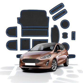 RUIYA Para Fiesta MK8 2017 2018 2019 2020 Porta do Carro Groove Tapete Anti-derrapante Slot Pad Auto Interior Organizador de Acessórios 14 Pcs
