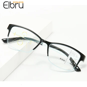 Elbru Transparente Metade Quadro de Anti Luz Azul Óculos de Leitura Mulheres Homens Progressiva Multi-foco Presbiopia Computador Óculos