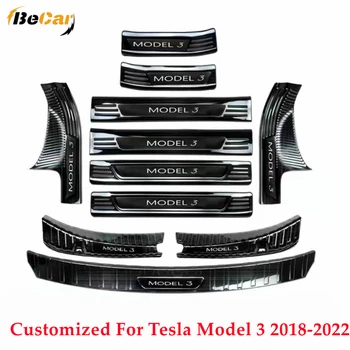 Personalizado Para O Tesla Model 3 2018-2022 Soleira Da Porta Protetor De Aço Inox Dentro De Fora Da Soleira Da Porta De Chinelo Placa De Guarda Traseira Do Tronco