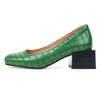 Britânico Estilo Vintage Bombas De Calçados Femininos Tamanho Plus 46 47 Dedo Do Pé Quadrado Bloco De Salto Alto Vermelho Verde Amarelo Preto Queda De Sapatos Femininos Novo
