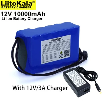 Liitokala 12V 10Ah 18650 li-lon bateria 10000mAh com o BMS-Proteção de Circuito da Placa DC 5.5*2.1 mm+ 12,6 V 3A Carregador