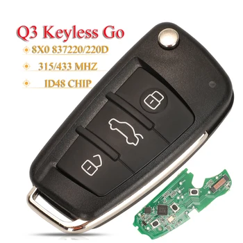 jingyuqin 3 Botões Sem Ir Flip Smart Remote chave do Carro Fob 433/315MHz ID48 8X0837220/8X0837220D Para Audi A1/Q3 2011-2017