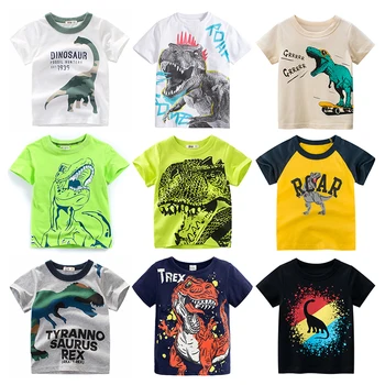 HH Menino T-shirt 2021 Verão Cartoon Dinossauro de Manga Curta Meninos T-shirts Roupas de criança Roupas de Crianças Algodão Casual Topo