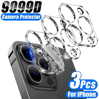 3D HD Câmera Traseira de Vidro, Protetores para iPhone 14 13 11 12 Pro Max Mini 14 Plus Lente de Vidro de Proteção de Filme no IPhone 12 13 14 XS