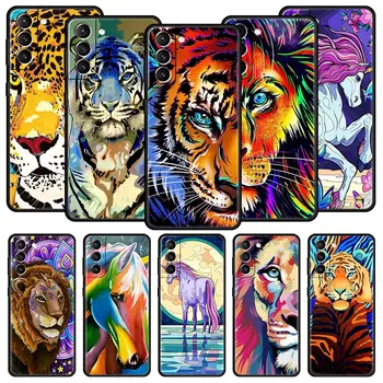 Animal Tigre, Leão Lobo Caso de Telefone Para Samsung Galaxy S22 S20 FE S10 Plus S21 Ultra 5G S10E S9 S8 Nota 10 Lite 20 Preto TPU Cover