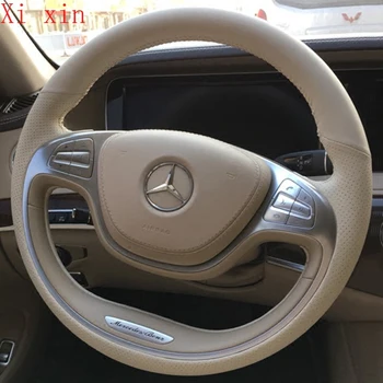 DIY especial costurado a mão de couro cobertura de volante da Mercedes-Benz S-class s320/s350l/s400l/s600l interior do carro