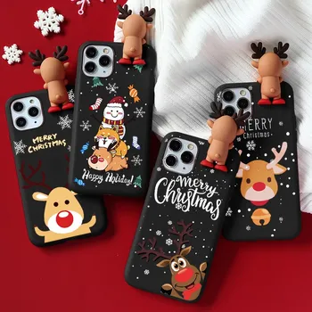 Para o iPhone 12 Pro Caso de Natal Cartoon Doll Capa Para iPhone 13 11 12 14 Pro XR X XS Max mini SE 20206 6 7 8 Plus Veado Fundas