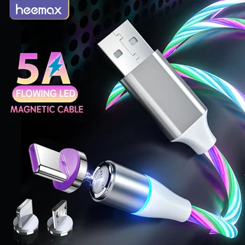 5A Magnético de Fluxo Luminoso Super Rápido Cabo de Carregamento Para Samsung Ímã Cabo para iPhone Micro USB Tipo C Fio Para Xiaomi Huawei