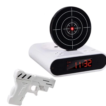 Eletrônica Relógio de Mesa Digital Despertador Gun Gadget de Alvo a Laser Atirar Para Crianças, Relógio Despertador Tabela de Despertar