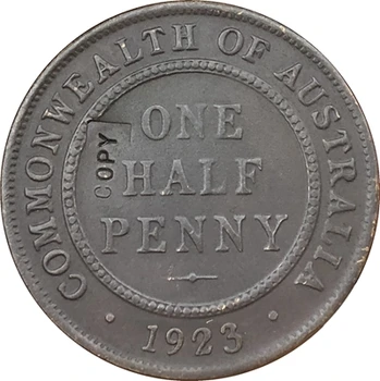 RÉPLICA Dupla face 1923 Austrália Metade moeda de um Centavo da Moeda Cópia 100% coper