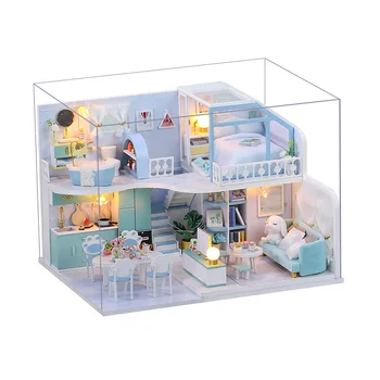 Gristmas Presente Diy Mini Casa de bonecas Brinquedos para Crianças de Móveis em Miniatura Miniaturas de Madeira Casa de bonecas Presentes de Aniversário K057
