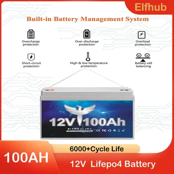 12V 100Ah LiFePo4 Bateria Built-in BMS Fosfato do Ferro do Lítio da Bateria 6000+ Profundo Ciclos Solares de RV, Marinho, Off-Grid