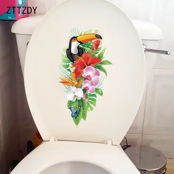 ZTTZDY DE 14,4×26CM Flor Tropical Tucano Moda Wc WC Autocolantes dos desenhos animados de Casa, Quarto de Parede Decora T2-1247