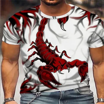 Europeus e Americanos primavera camiseta casual pullover dos homens 3D casual T-shirt impresso Escorpião impressão de manga curta