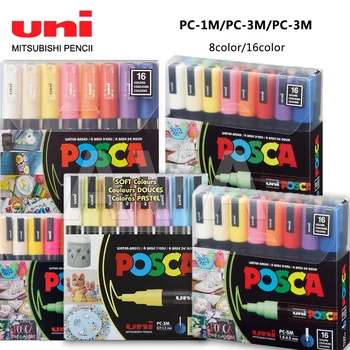 UNI POSCA Conjunto de marcadores de Graffiti Nova Embalagem PC-1 M PC-3M PC-5M POP Cartaz de Propaganda de Caneta de Desenho desenhados à Mão, Estudante de materiais de Arte