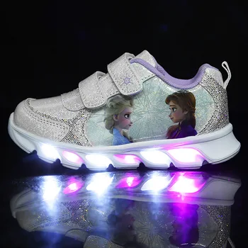 Dos desenhos animados de Disney Congelados 2 crianças casuais sapatos de desporto de meninas sapatos casuais flash de luz LED sapatos de bebê elsa princesa sapatos