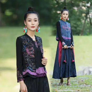 2022 chinês tradicional colete mulheres orientais hanfu colete nacional do bordado de flores cheongsam tops retro riental tang terno de colete