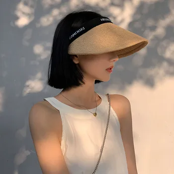 Vazio superiores do tampão da viseira de sol do Cap feminino de Verão, a mulher do chapéu de sol, chapéus de Palha, chapéu de praia, chapéu de chapéus para mulheres de luxo designer Menina de marca pac