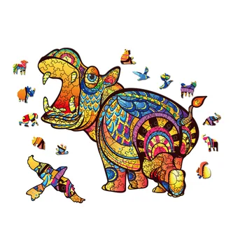 Novo Colorido Hipopótamo de Madeira Puzzle 3D DIY A3 A4 A5 Fidget Brinquedo Animal Alienígena Jogo Jigsaw 100 200 300 Peças Para Crianças de Presente