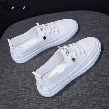 Novo PU Respirável Alunos Sapatos Branco de Malha de Verão de Tênis para as Mulheres Daisy Casual Tendência de Moda para Senhoras Sapatos Flats